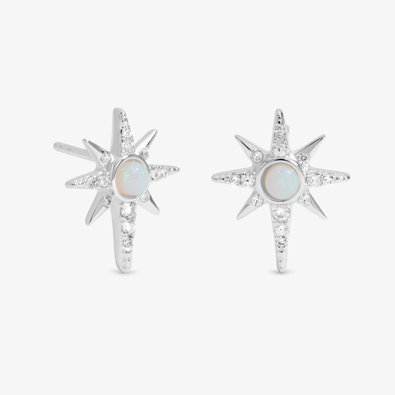 Image of Simply Silver Sterling Silver 925 Celestial Opal Studs Stud Earrings One Size Silver 73431211000