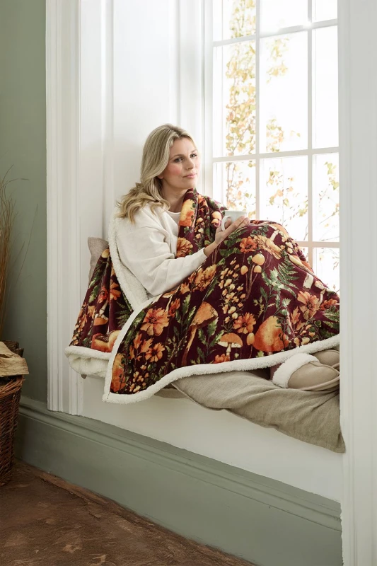 Image of Deyongs Deyongs Mushroom Wine Heated Sherpa Throw - 140x180cm Soft Blanket - 10 Heat Settings Size: 140cm x 180cm Wine 140cm x 180cm Unisex 50549901