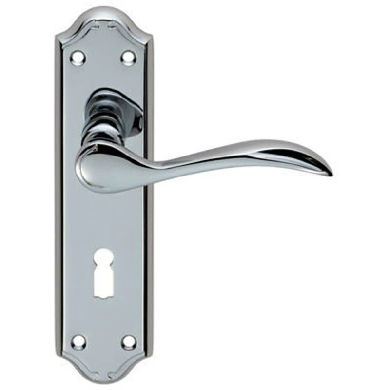 Image of Loops PAIR Curved Door Handle Lever on Lock Backplate 180 x 45mm Polished Chrome Multi