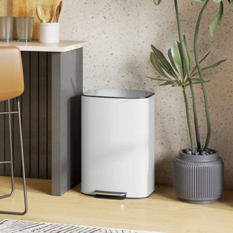 Image of HOMCOM Pedal Bin with Soft-Close Lid, 50L Kitchen Bin with Carry Handle Cream 851-061V01CW