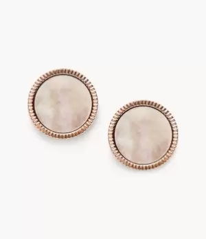 Image of Fossil Women Coin Edge Mother Of Pearl and Rose Gold-Tone Steel Studs
