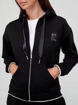 Image of Armani Exchange Lurex Trim Zip Through Hoodie Black Size S Women
