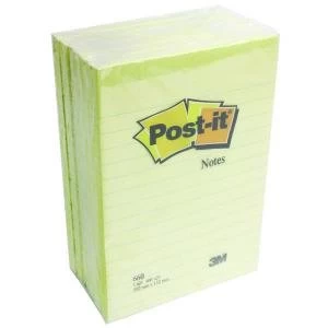 Image of Post-it Notes XXL 101 x 152mm Lined Canary Yellow Pack of 6 660