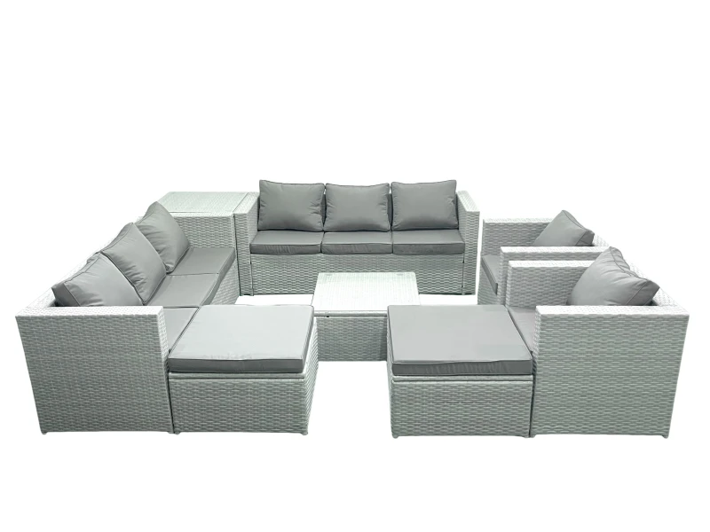 Image of Fimous Outdoor Rattan Sofa Garden Furniture Set with 2 Armchairs Square Coffee Table 2 Big Footstools Side Table Light Grey Mixed Light Grey