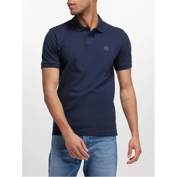 Image of Boss Passenger logo-patch cotton-blend piqu polo top - Blue XL