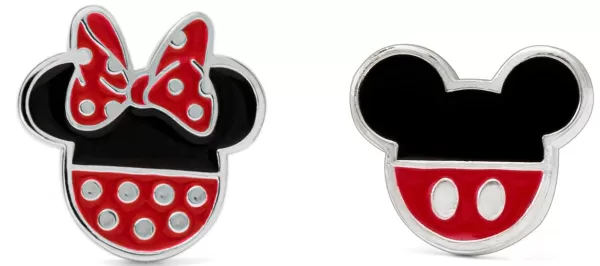 Image of Mickey Mouse Mickey and Minnie Ear Stud silver coloured
