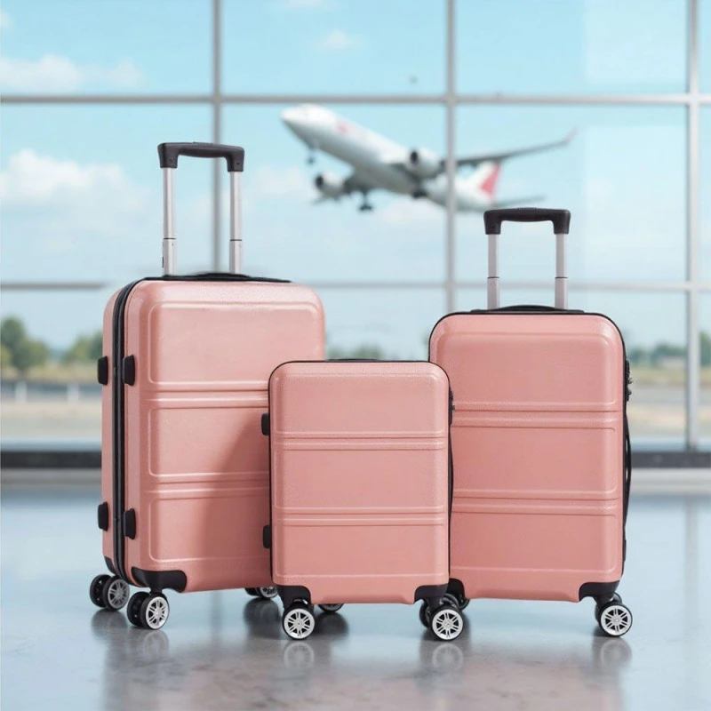 Image of SHEONLY 3PCS Lockable Travel Suitcase Set Rose Gold unisex One Size