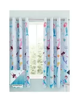 Image of Catherine Lansfield Mermaid Blue 66x72 Inch Reversible Eyelet Curtains, Blue