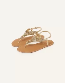 Image of Accessorize Womens Bead and Sequin Embellished Toe Post Sandals Gold, Size: 36