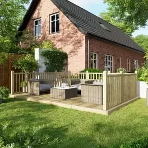 Image of Power 10 x 16ft Timber Decking Kit With Handrails On 3 Sides - Garden & Outdoor
