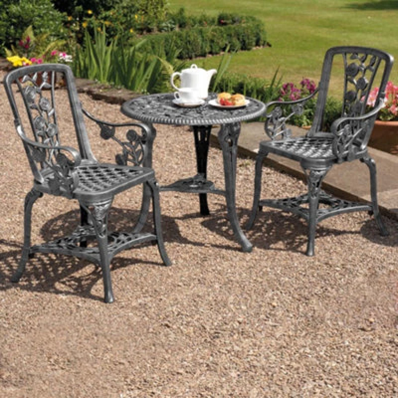 Image of Garden Gear 3pc Rose Bistro Furniture Set Pewter, Grey D9507