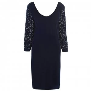 Image of Marina Long sleeve V neck shift dress - Navy