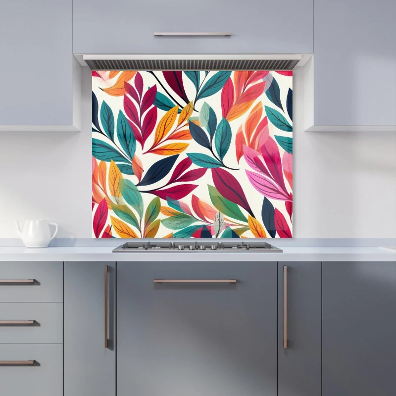 Image of Warren Reed - Designer Bright Leaves Pattern Kitchen Splashback in Orange Size: 700mm x 650mm Orange Unisex 700mm x 650mm