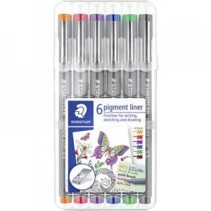 Image of Staedtler 30805-SSB6 pigment liner 308 Fineliner 6 pcs/pack Orange, Red, Violet, Blue, Green, Brown 0.5mm 6 pc(s)