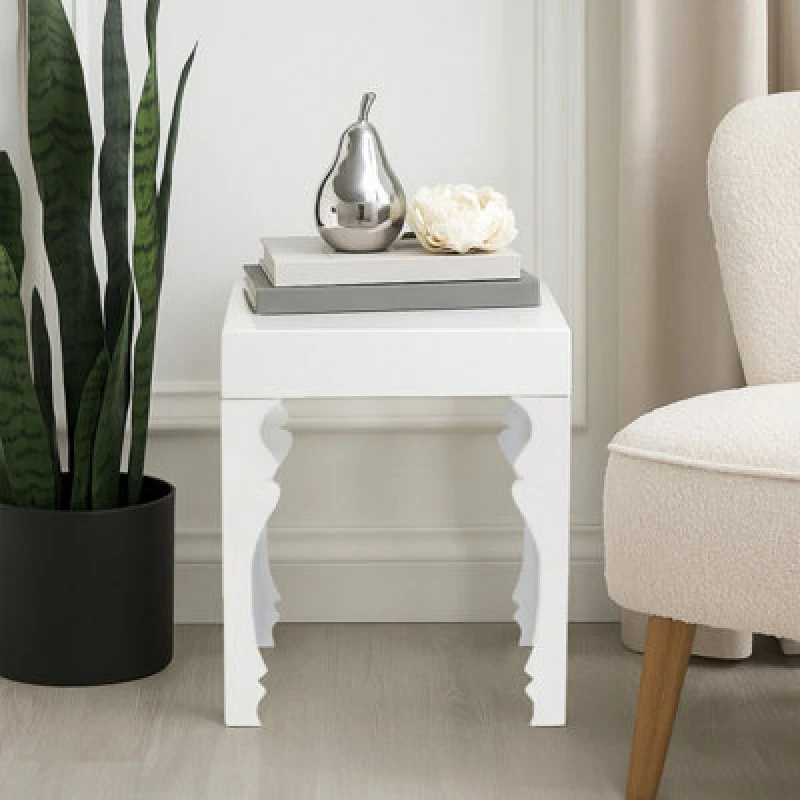 Image of Premier Housewares Interiors by Premier High Gloss Side Table,Wood Side Table, Wooden Bedside Table, Contemporary Natural Wood Side Table White
