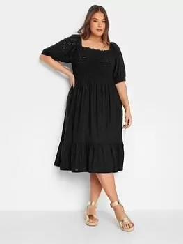 Image of Yours Shirred Maxi Dress - Black, Size 38-40, Women