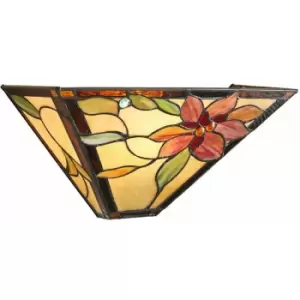 Image of Tiffany Glass Wall Light Cream & Bold Red Flower Shade Interior Sconce i00251