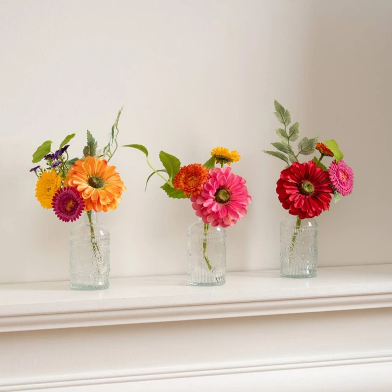 Image of Scottish Everlastings Ltd Set of 3 Multi Floral Mini Posies + 3 Glass Vases Multicolor Unisex