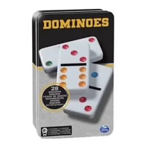 Image of Classic Double 6 Colour Dominoes in Black & Gold Tin Board Game