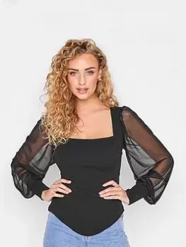 Image of Long Tall Sally Black Corset Mesh Sleeve Top, Black, Size 10, Women