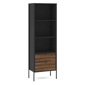 Image of Birlea - Opus 2 Drawer Industrial Style Walnut Wood & Black Bookcase