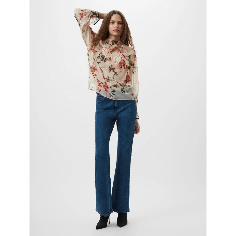 Image of French Connection Womens Hallie Long Sleeve Blouse Crm/Scarlet Red female 8 (XS)