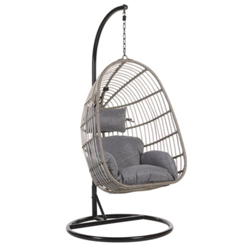 Image of Beliani Hanging Chair With Stand Casoli Pe Rattan Grey