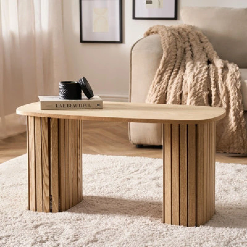 Image of OHS OHS Coffee Table Long Ribbed Living Room Office End Table Bedroom in Natural Natural One Size Unisex 5027434229727