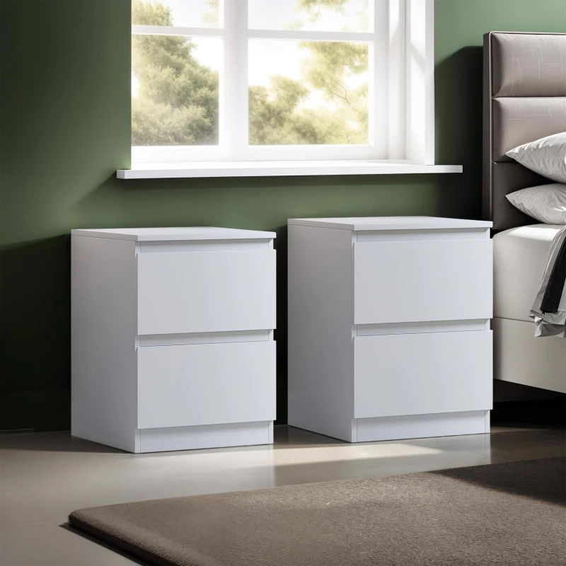 Image of FWStyle FWStyle Matt White Set Of 2 Bedside Table Chest Scratch Resistant Deep Drawer White One Size Unisex 5056413128508