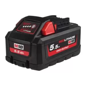 Image of Milwaukee Power Tools M18 HB5.5 HIGH OUTPUT Slide Battery Pack 18V 5.5Ah Li-ion
