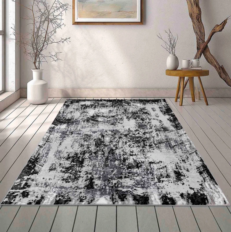 Image of Serenity Modern Abstract Acrylic Contemporary Area Rugs Black 160X230 Cm
