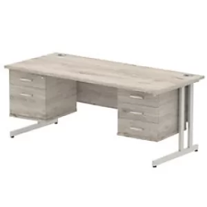 Image of Trexus Rectangular Desk Silver Cantilever Leg 1800x800mm Double Fixed