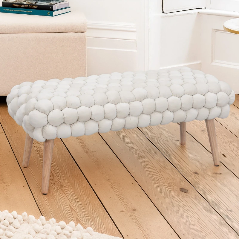 Image of Artemis Home Cushla Bubbly Velvet Large Footstool in Cream Cream Unisex