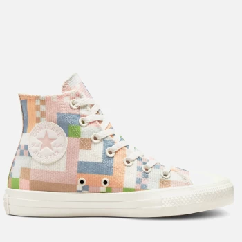 Image of Converse Womens Chuck Taylor All Star Crafted Stripes Hi-Top Trainers - Egret/Pink Clay/Indigo Oxide - UK 3