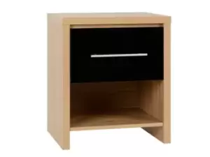 Image of Seconique Seville Black High Gloss and Oak 1 Drawer Bedside Table