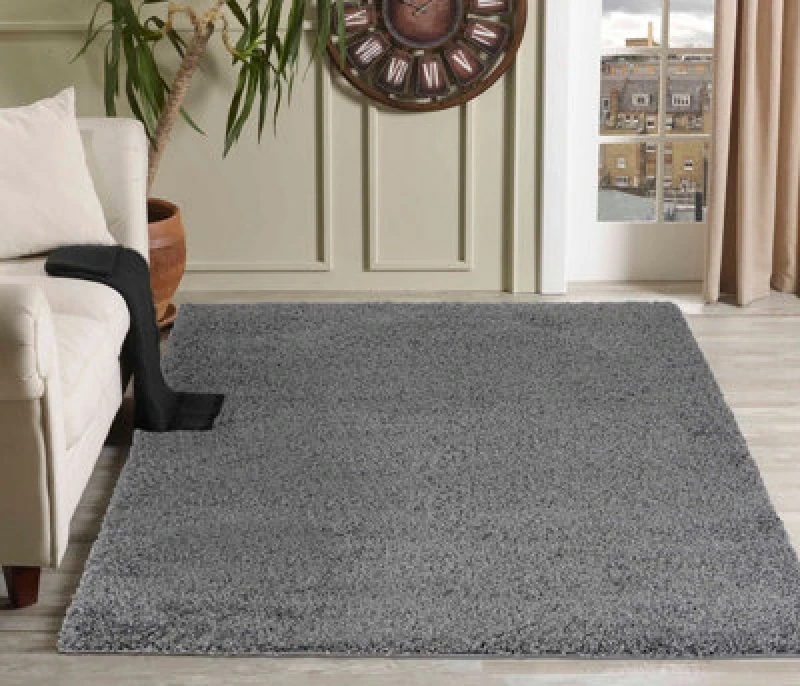 Image of Desire Rugs Plain Living Room Shaggy Area Rugs Dark Grey 120X170 Cm