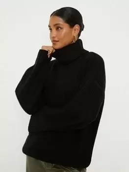Image of Dorothy Perkins Roll Neck Chunky Jumper - Black Size M Women