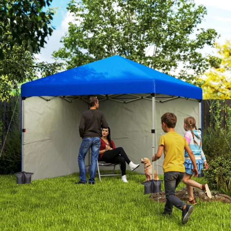 Image of Outsunny 3x3 (M) Pop Up Gazebo Party Tent w/ 2 Sidewalls, Weight Bags Blue 84C-403V00BU