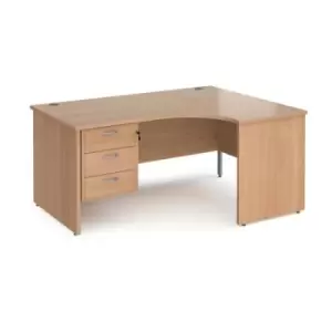Image of Office Desk Right Hand Corner Desk 1600mm With Pedestal Beech Top And Panel End Leg 1200mm Depth Maestro 25 MP16ERP3B