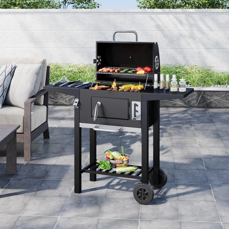 Image of Breeins Outdoor Charcoal Grill with Side Tables Black unisex One size