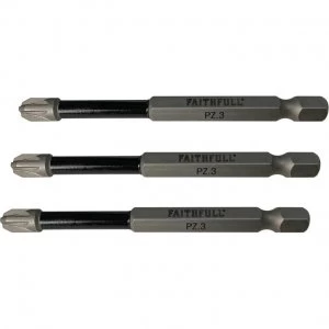 Image of Faithfull Pozidriv Impact Screwdriver Bits PZ3 75mm Pack of 3