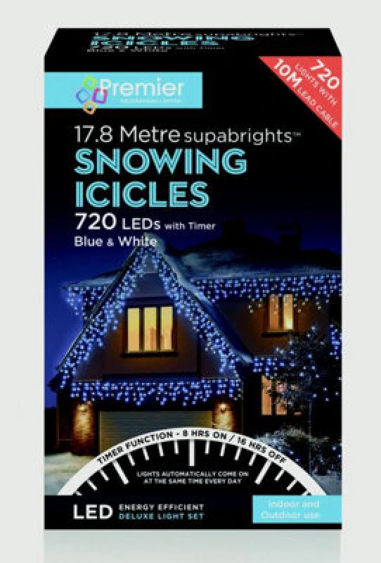 Image of SAMUEL ALEXANDER Samuel Alexander - 720 LED 17.8m Snowing Iciclebrights Indoor Outdoor Multifunction Christmas Icicle Lights on Clear Cable with Timer
