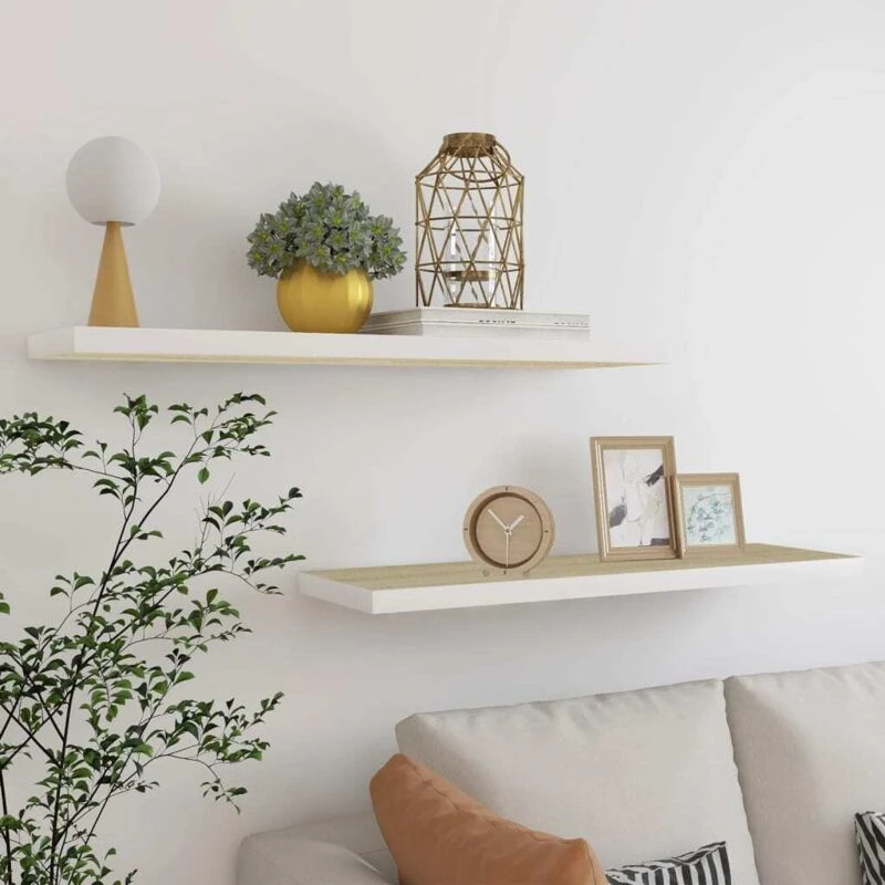 Image of VIDAXL Vidaxl - Floating Wall Shelves 2 pcs Oak and White 90x23.5x3.8cm mdf 8720286416846