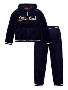 Image of Billieblush Girls Logo Velvet Tracksuit - Navy