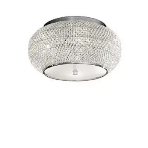 Image of Pasha 6 Light Ceiling Flush Light Chrome, Crystal, E14