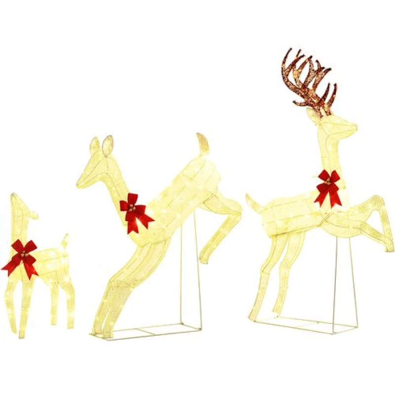 Image of Outsunny 3 Piece 300 LED Light Lighted Christmas Reindeer Family Decoration, White 844-996V70WT