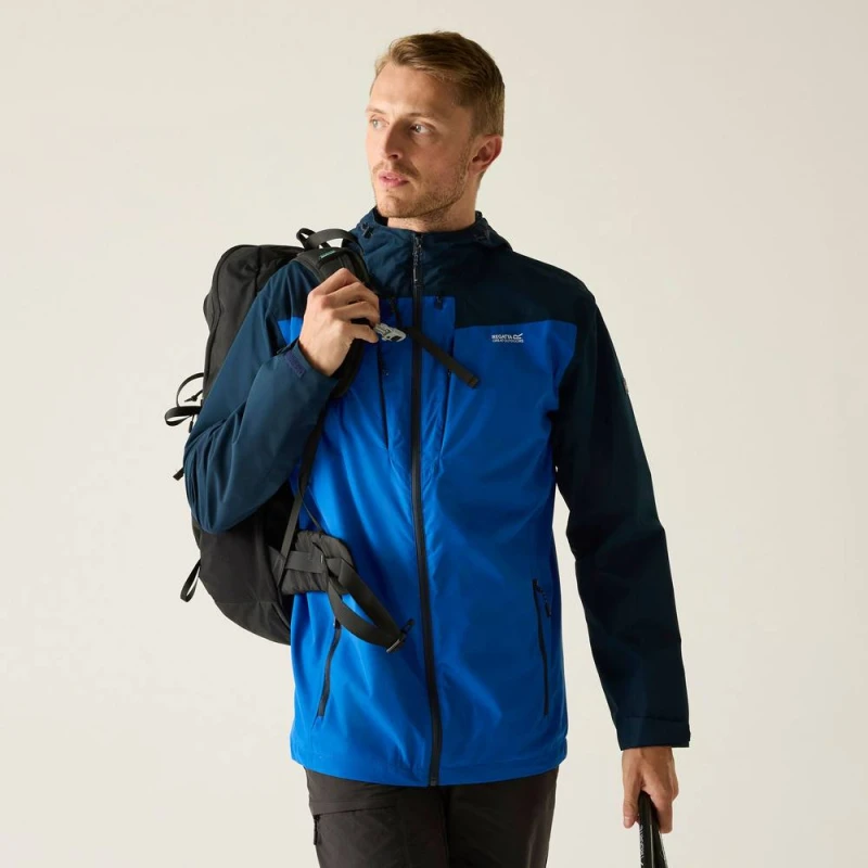 Image of Regatta Mens Calderdale Hooded Walking Waterproof Jacket in Blue Size: Small Blue Male S