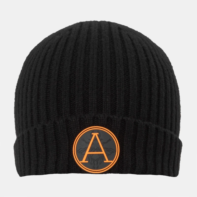Image of Arctic Army Mens OG Chunky Ribbed Knit Pom Pom Beanie Black/Orange male Mens