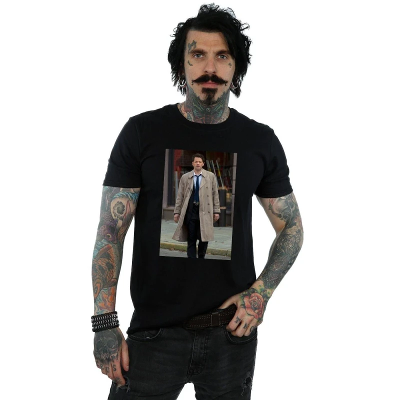 Image of Supernatural Supernatural Men Castiel Photograph T-Shirt in Black Size: Small Black S Male 5057972551943