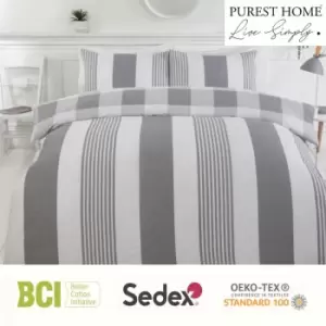 Image of Home Chambray Stripe Grey Single Duvet Cover Set Reversible Bedding Bed Set Bed Linen - Grey - Rapport